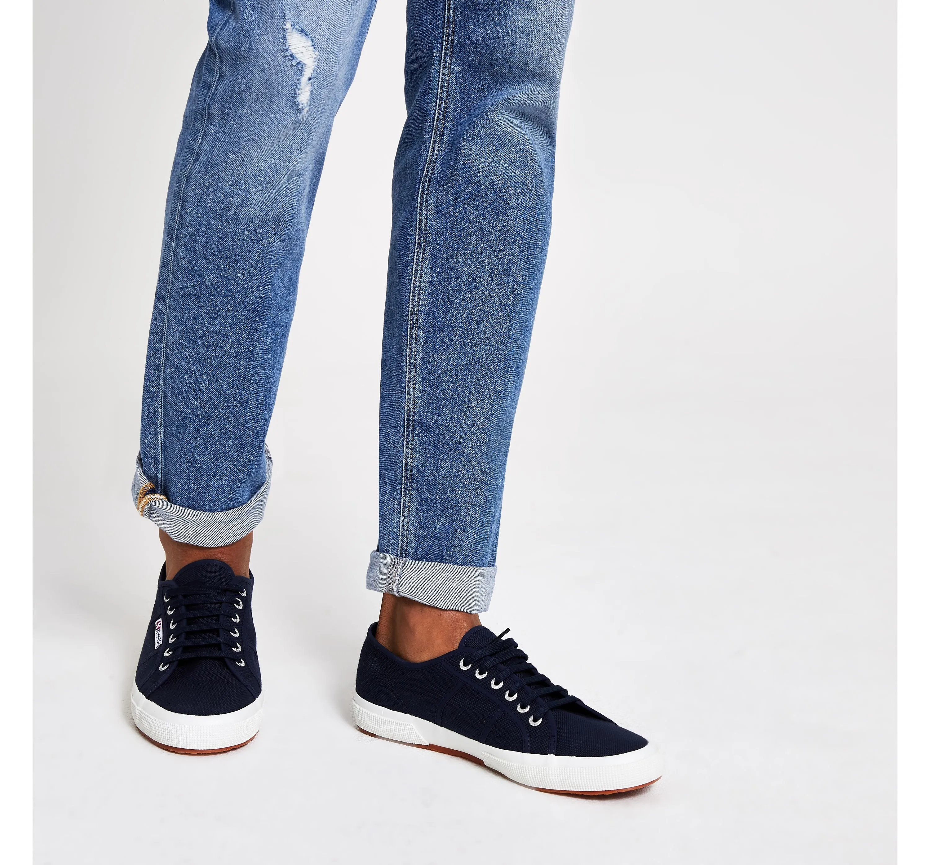 Superga 2750 Cotu Classic Unisex Lace Up Fashion Shoe Sneaker White Navy Canvas (37 (US Men's 5, US Women's 6.5) Medium, NAVY)